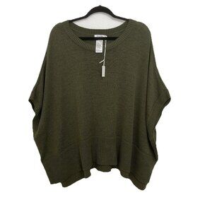 Chicos L/XL Green Pullover Kimono Short Sleeve Knit Sweater Poncho Career Casual